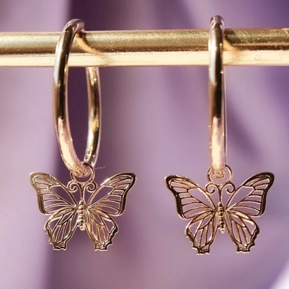 Gold Butterfly Hoop Earrings - Elegant Women’s Jewelry